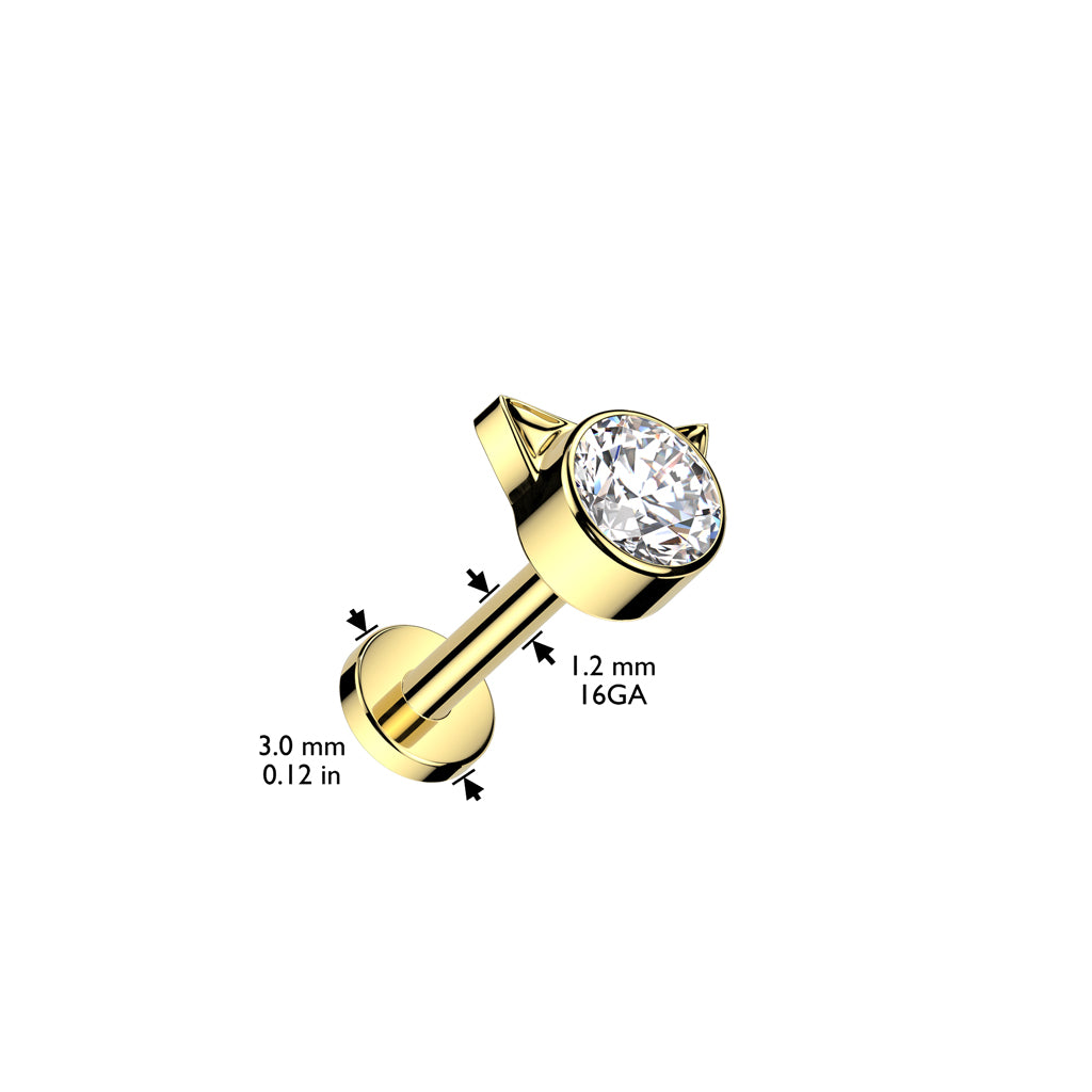 TITANIUM GOLD CRYSTAL KITTY CAT FLAT BACK LABRET - 6MM