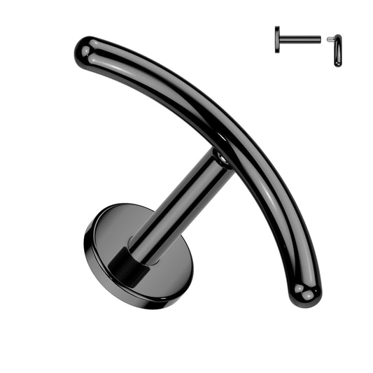 TITANIUM BLACK PLAIN CURVED BAR FLAT BACK LABRET - 6MM - 16 GAUGE