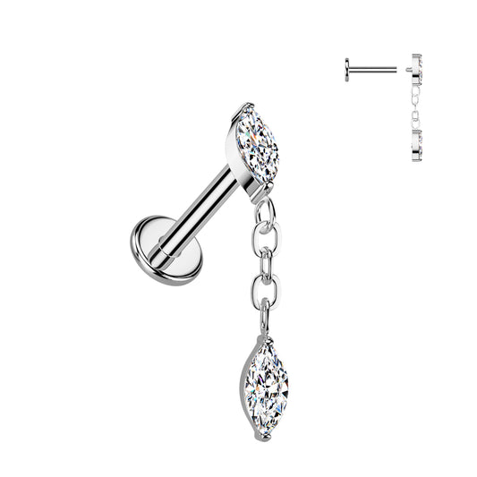 TITANIUM CRYSTAL DROPLET CHARM FLAT BACK LABRET