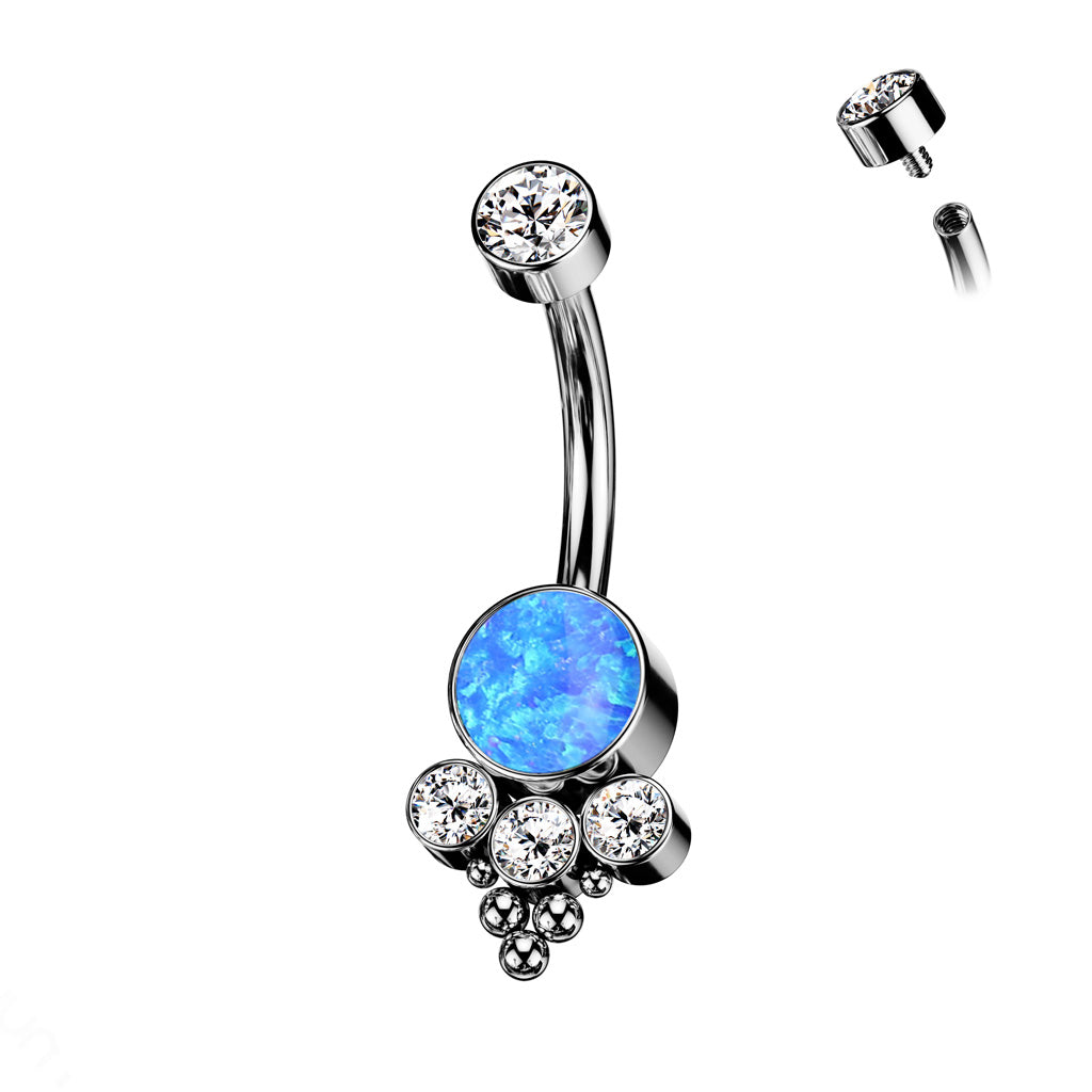 TITANIUM BLUE OPAL CLUSTER BELLY BAR - 10MM - 14 GAUGE