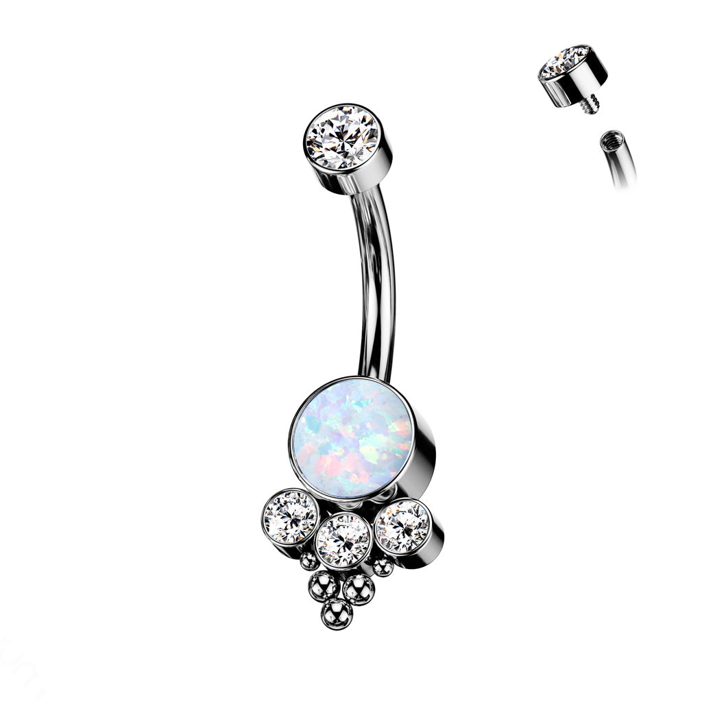 TITANIUM WHITE OPAL CLUSTER BELLY BAR - 10MM - 14 GAUGE