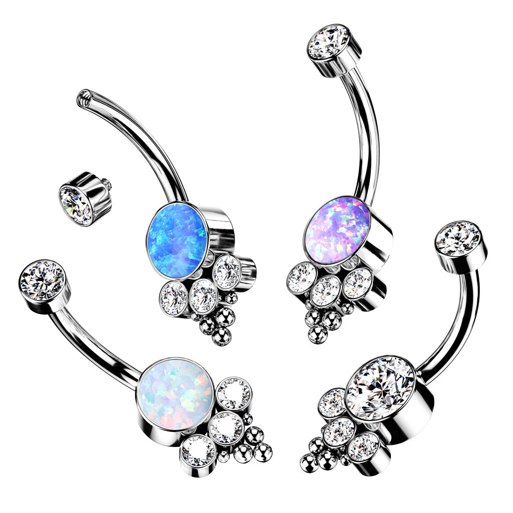TITANIUM WHITE OPAL CLUSTER BELLY BAR - 10MM - 14 GAUGE
