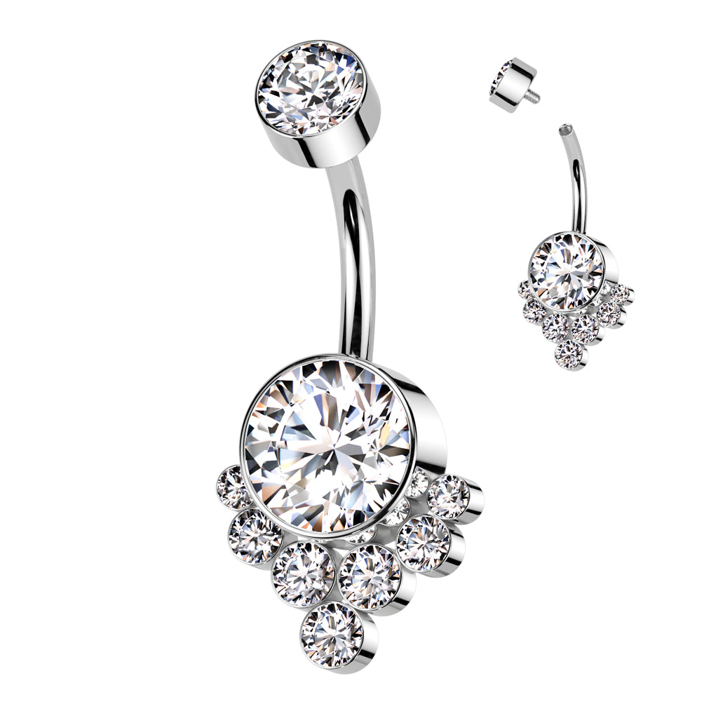 TITANIUM CRYSTAL CLUSTER BELLY BAR - 10MM - 14 GAUGE