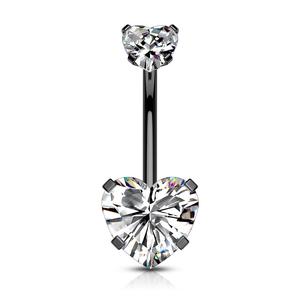 DOUBLE LOVE HEART CRYSTAL INTERNALLY THREADED BELLY BAR