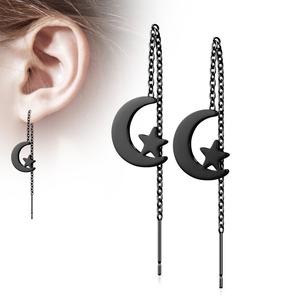 PLAIN MOON & STARS THREADER EARRINGS