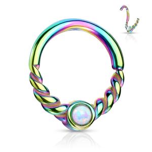 DAINTY BRAIDED OPAL CENTRE BENDABLE HOOP - 8MM