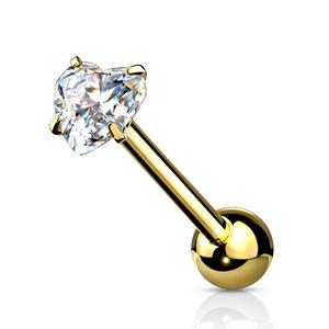 SPARKLE CRYSTAL HEART TOP TONGUE BARBELL - 16MM
