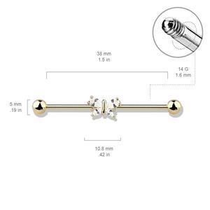 MINI CRYSTAL BUTTERFLY INDUSTRIAL BARBELL - 38MM