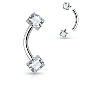 SQUARE TOP CRYSTAL CURVED BARBELL