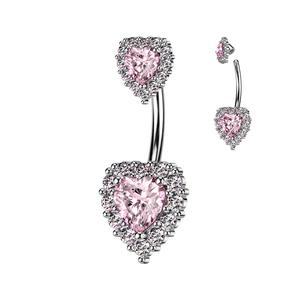 DOUBLE CRYSTAL LOVE HEART BELLY BAR - 10MM - 14 GAUGE