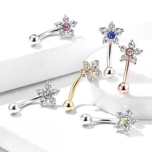 CRYSTAL FLOWER CURVED BARBELL - FOR ROOK / EYEBROW - 8MM