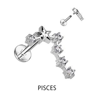 SILVER CRYSTAL ZODIAC CONSTELLATION FLAT BACK LABRET STUD
