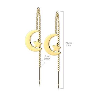 PLAIN MOON & STARS THREADER EARRINGS