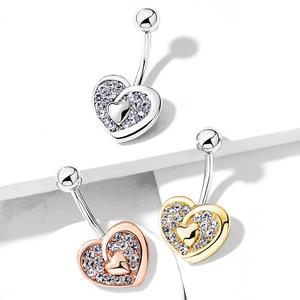 ROMANTIC CRYSTAL LOVE HEART BELLY RING - 10MM