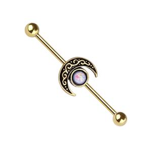 FILIGREE GLITTER OPAL MOON INDUSTRIAL BARBELL - 38MM
