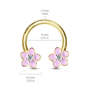 PINK FLORAL GOLD CIRCULAR BARBELL - 12MM