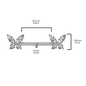 CRYSTAL SPARKLE BUTTERFLY NIPPLE BARBELL
