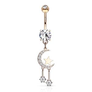 CRYSTAL MOON & STARS CHARM BELLY BAR - 10MM