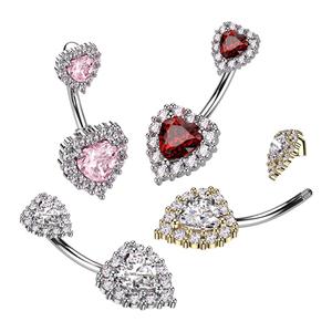 DOUBLE CRYSTAL LOVE HEART BELLY BAR - 10MM - 14 GAUGE