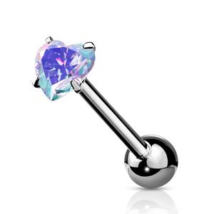 SPARKLE CRYSTAL HEART TOP TONGUE BARBELL - 16MM