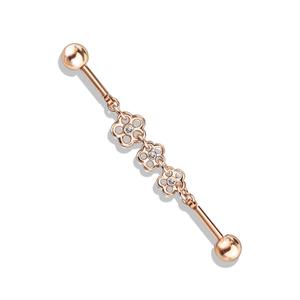TRIPLE FLOWER DANGLE CHARM INDUSTRIAL SURFACE BARBELL / 38MM