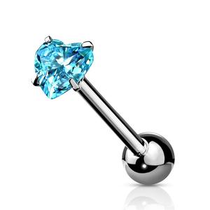 SPARKLE CRYSTAL HEART TOP TONGUE BARBELL - 16MM