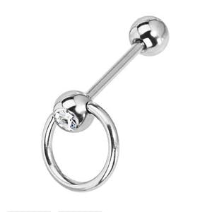 CRYSTAL CENTRE TONGUE BAR WITH RING DETAIL - 16MM