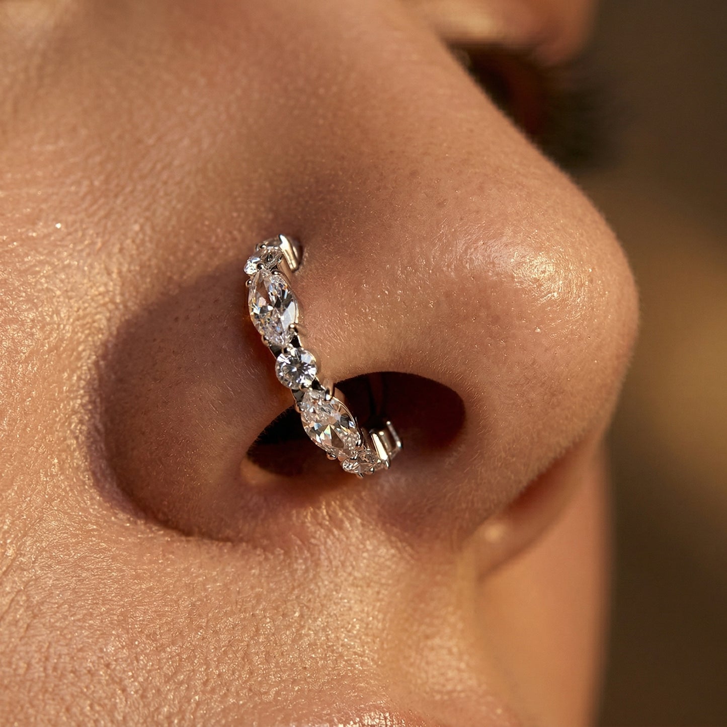 TITANIUM PREMIUM LUX MARQUISE CRYSTAL HOOP RING - 20 GAUGE - 8MM NOSE / EAR