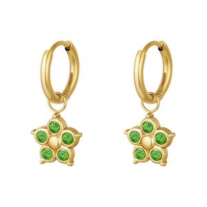 EMERALD GREEN JEWELLED CRYSTAL FLOWER HUGGIE HOOPS