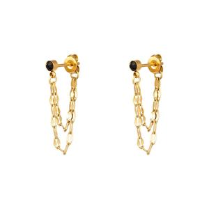 BLACK DAINTY JEWELLED CRYSTAL CHAIN CONNECTOR STUD EARRINGS