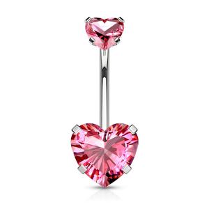 DOUBLE LOVE HEART CRYSTAL INTERNALLY THREADED BELLY BAR