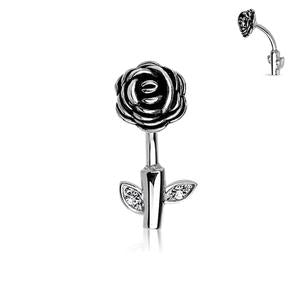 BEAUTY ROSE STEM FLOWER BELLY BAR - 10MM