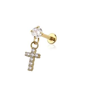 MINI CRYSTAL CROSS CHARM FLAT BACK LABRET