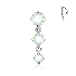 OPALITE VERTICAL DROP DANGLY CRYSTAL BELLY BARBELL - 10MM