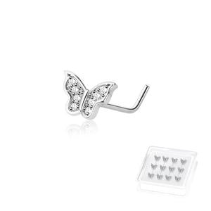 CRYSTAL FILLED L BEND BUTTERFLY NOSE STUD