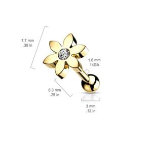 CUTE FLOWER WITH CRYSTAL CENTRE BARBELL STUD