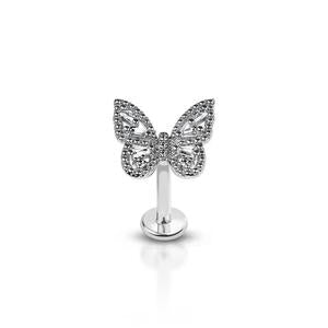 LARGE CRYSTAL FILLED BUTTERFLY FLATBACK LABRET STUD