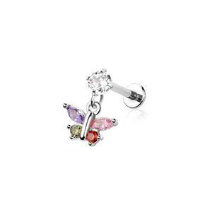 RAINBOW CRYSTAL BUTTERFLY CHARM FLAT BACK LABRET