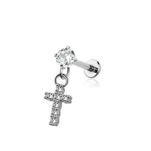 MINI CRYSTAL CROSS CHARM FLAT BACK LABRET