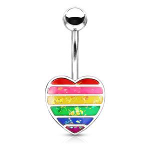 RAINBOW OPAL LOVE HEART BELLY BAR - 10MM