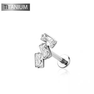 TITANIUM TRIPLE CRYSTAL FLAT BACK LABRET - FOR EAR & NOSE PIERCINGS