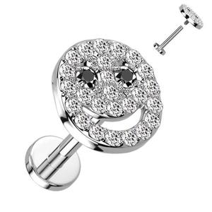 CRYSTAL SMILEY FACE FLAT BACK LABRET STUD