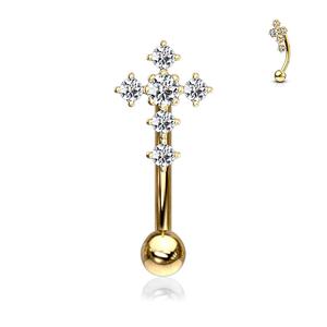 DAINTY CRYSTAL CROSS TOP CURVED BARBELL - 8MM