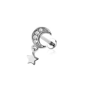 CRYSTAL MOON & STARS CHARM FLAT BACK LABRET - 8MM