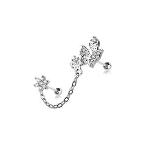 SUMMER LOVING CRYSTAL BUTTERFLY & FLOWER LINK CHAIN CONNECTOR STUDS