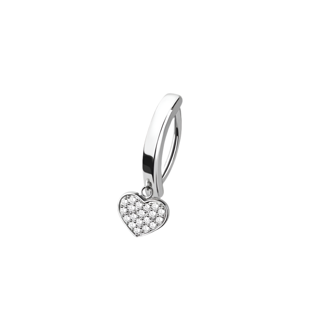 CRYSTAL FILLED LOVE HEART CHARM BELLY CLICKER HOOP - 10MM