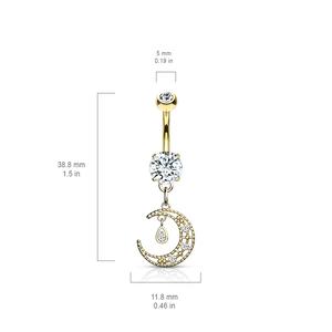 CRESCENT MOON CHARM DANGLE BELLY RING BARBELL