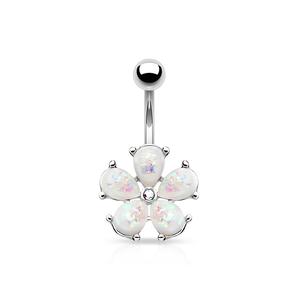 OPAL FLOWER BELLY RING BARBELL - 10MM