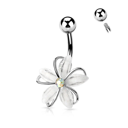 AURORA CRYSTAL CENTRE FLOWER BELLY BAR - 10MM