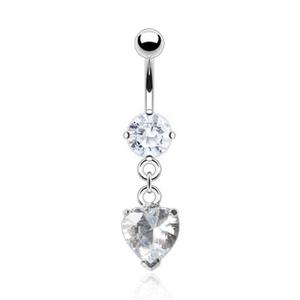 CRYSTAL LOVE HEART CHARM BELLY BAR ring